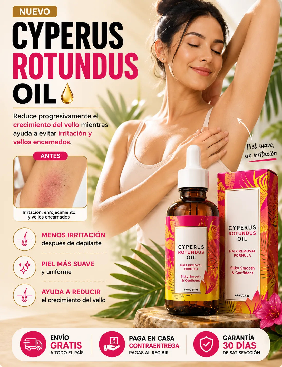 CYPERUS ROTUNDUS OIL 60ML: Disminuye el vello y elimina la irritación 🪒